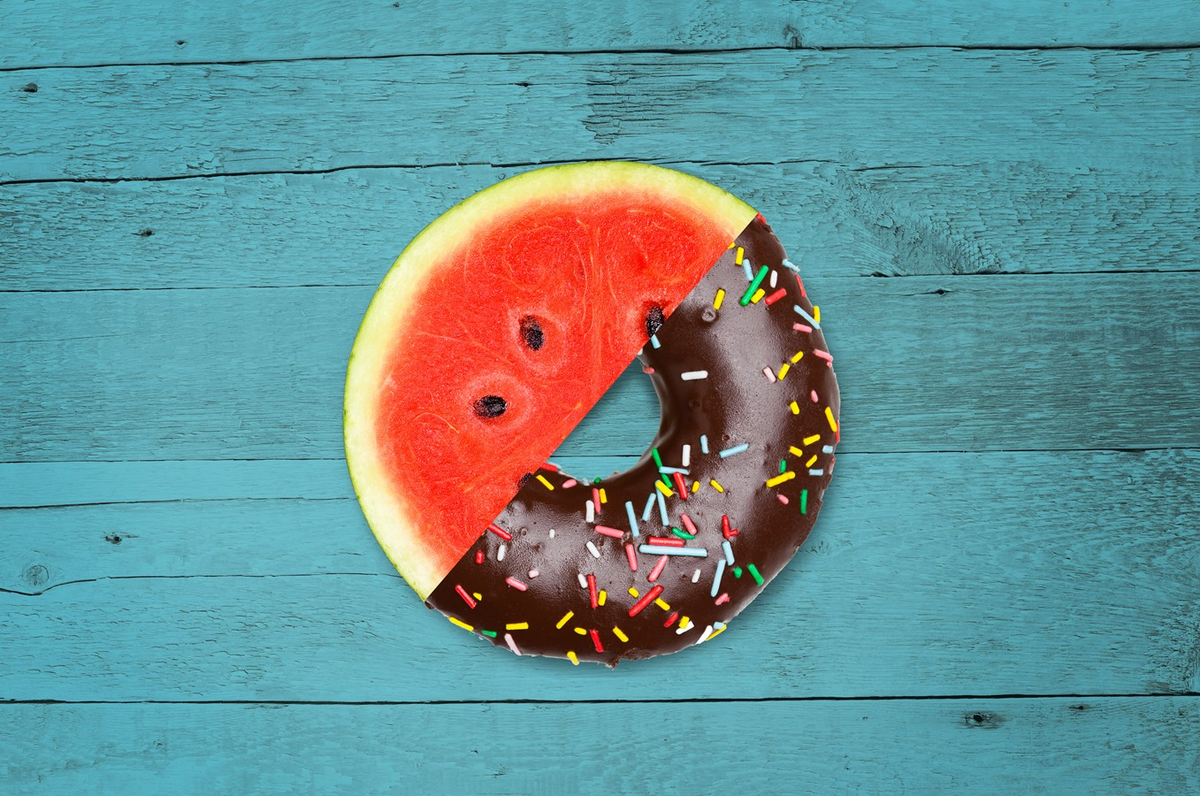 melon half and donut half connected