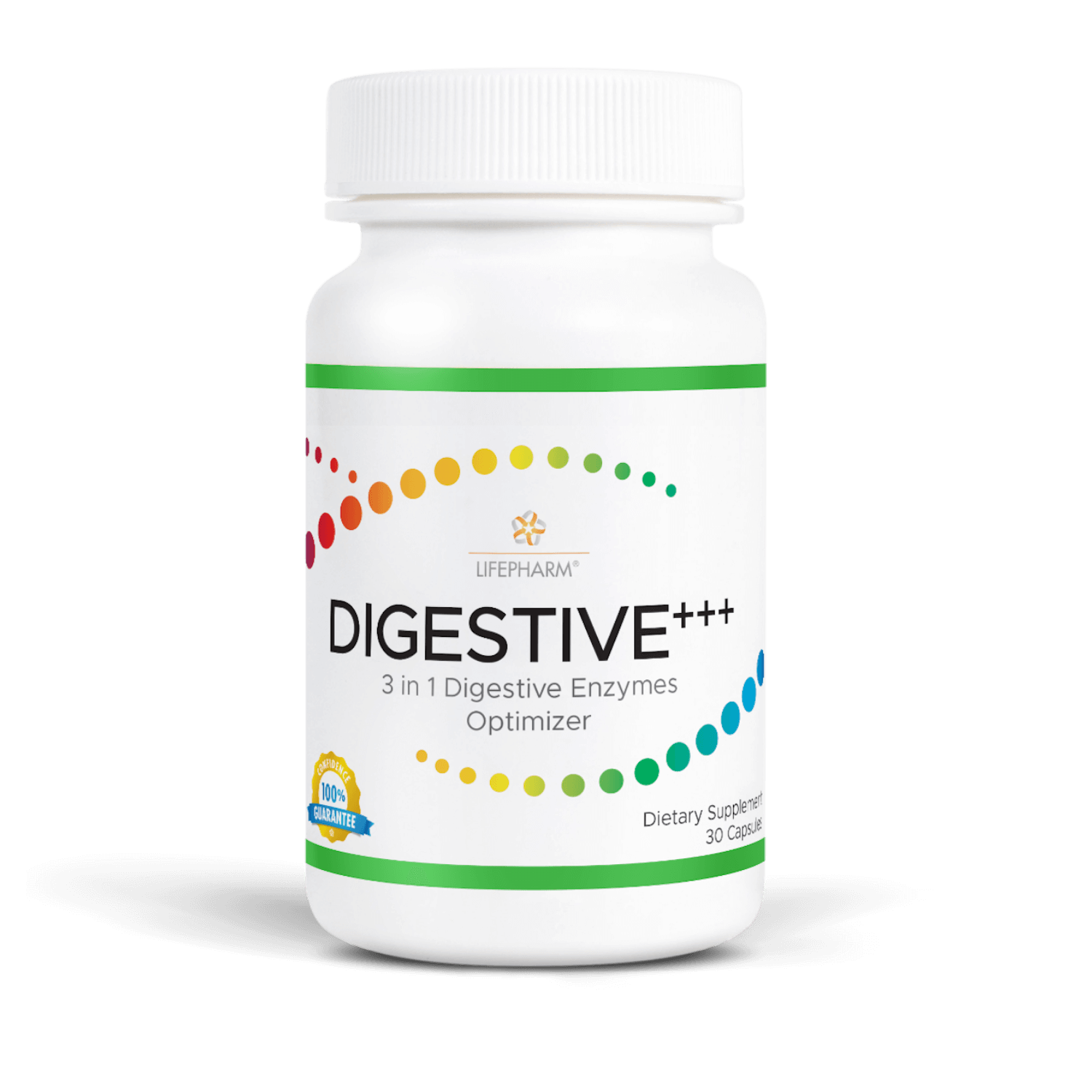 DIGESTIVE+++ probiotic prebiotic and enzyme blend supplement bottle for gut health