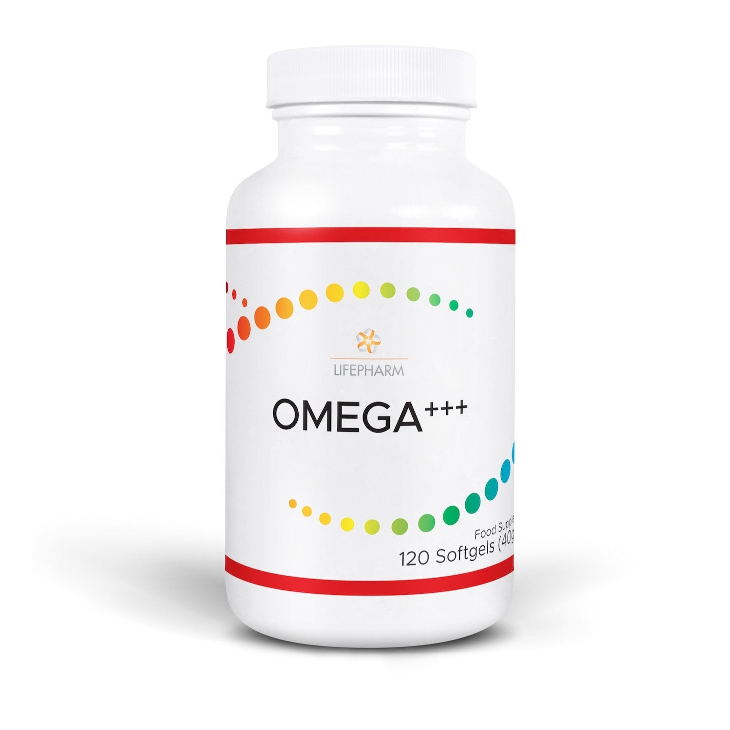 OMEGA+++ softgel supplement bottle with fish oil, omega 3 6 9, CoQ10 & Vitamin K2 for heart health