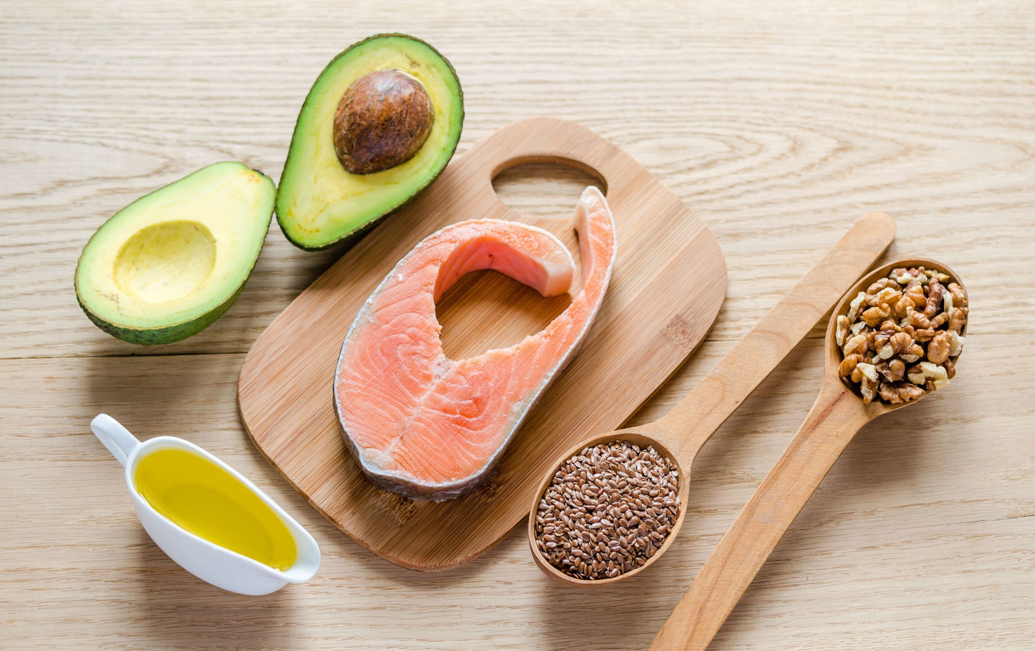 avocados, nuts and salmon on board