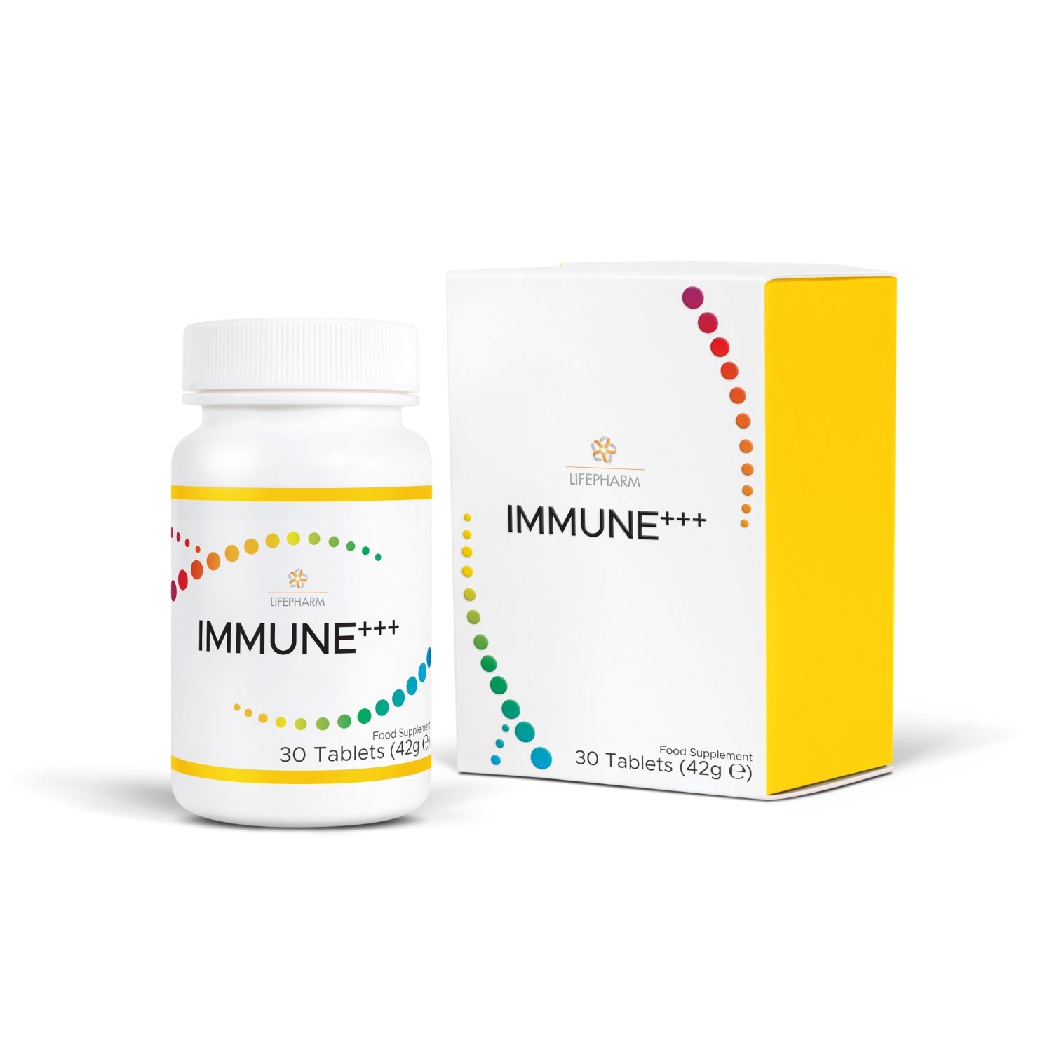 IMMUNE+++ supplement bottle with vitamin C, Reishi & Maitake mushroom blend for immune support
