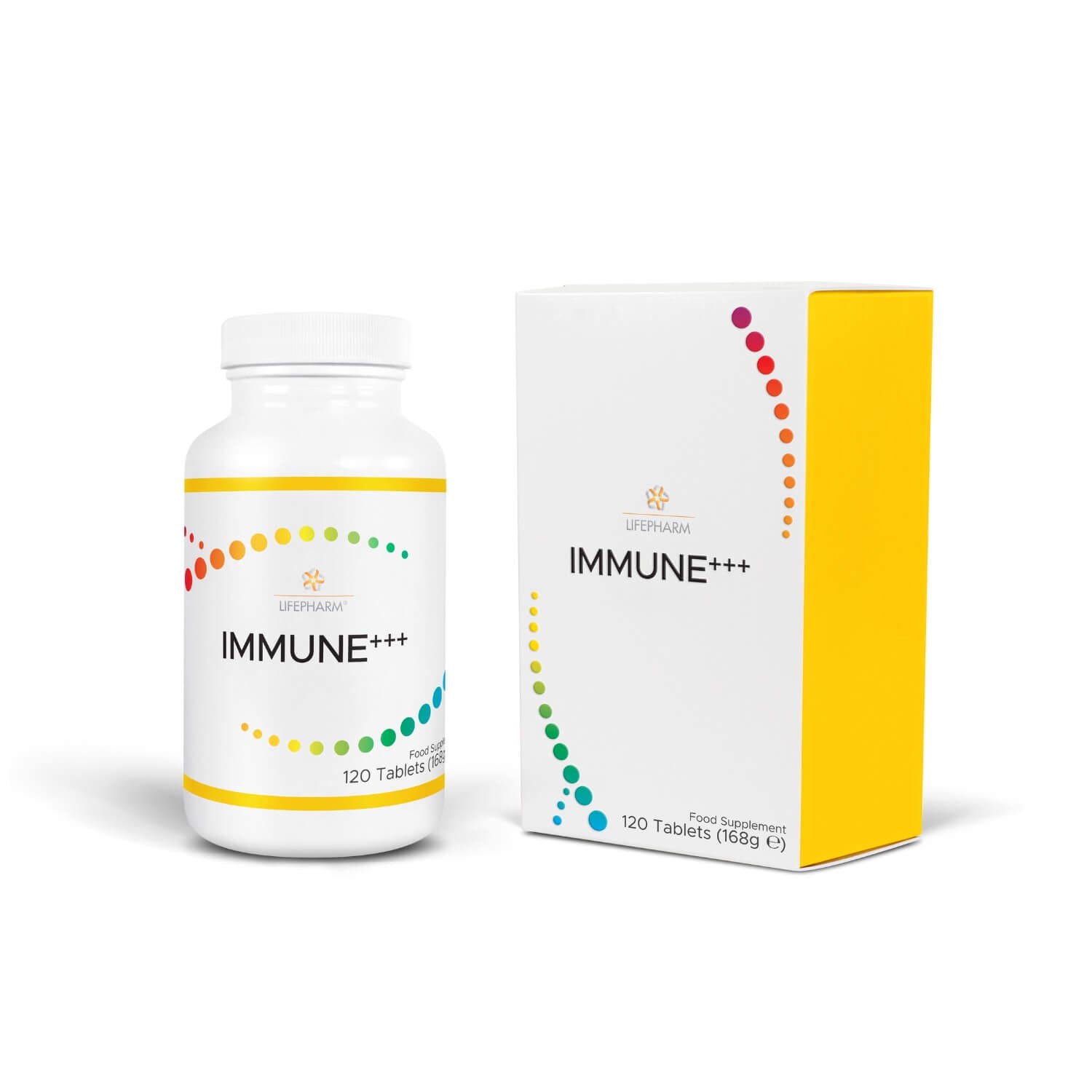 IMMUNE+++ supplement bottle with vitamin C, Reishi & Maitake mushroom blend for immune support