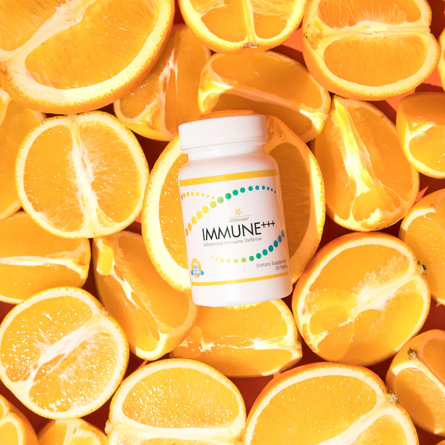 IMMUNE+++ supplement bottle with vitamin C, Reishi & Maitake mushroom blend for immune support