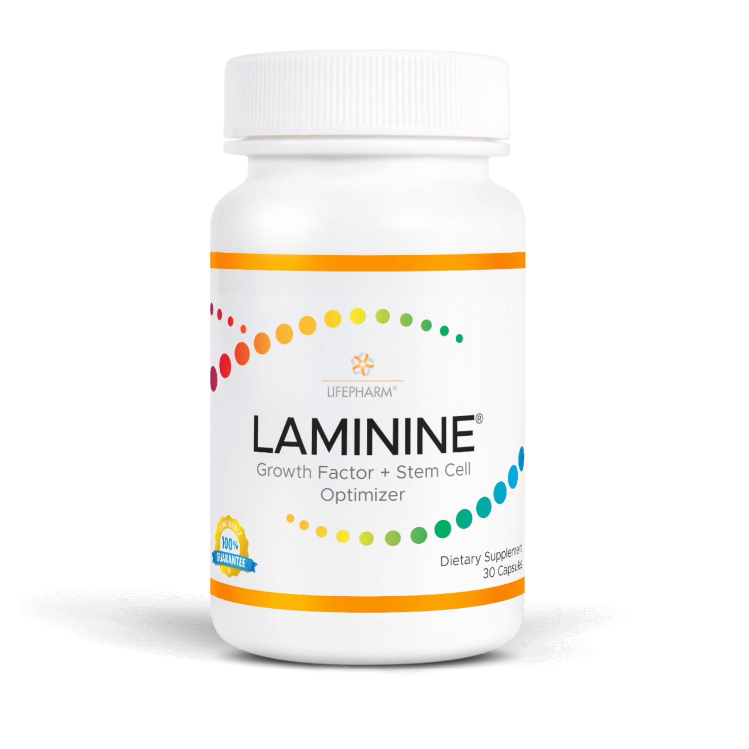 LAMININE supplement bottle with FGF-2 fertilized egg extract, marine & plant protein for stem cell activation and healthy aging