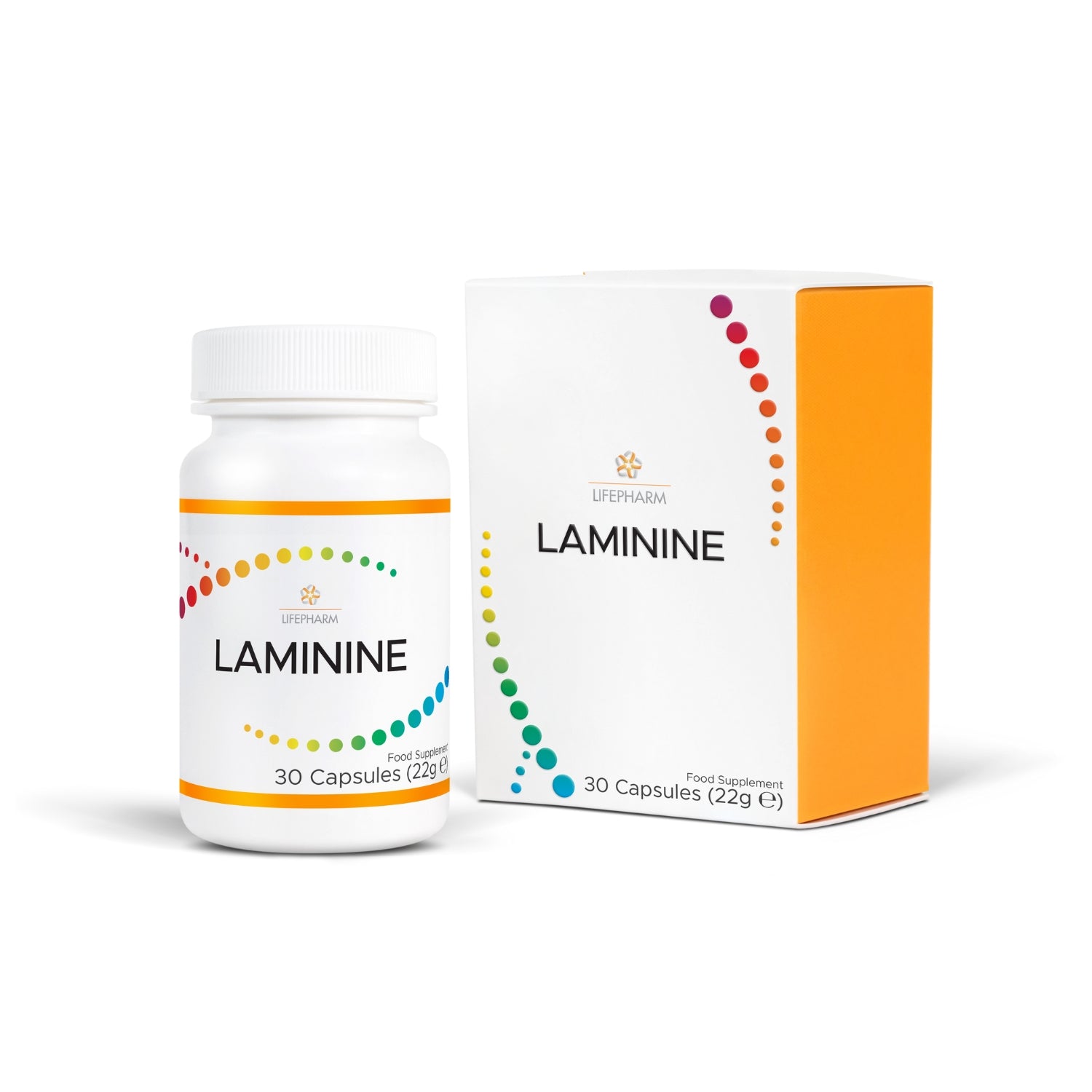 LAMININE supplement bottle with FGF-2 fertilized egg extract, marine & plant protein for stem cell activation and healthy aging
