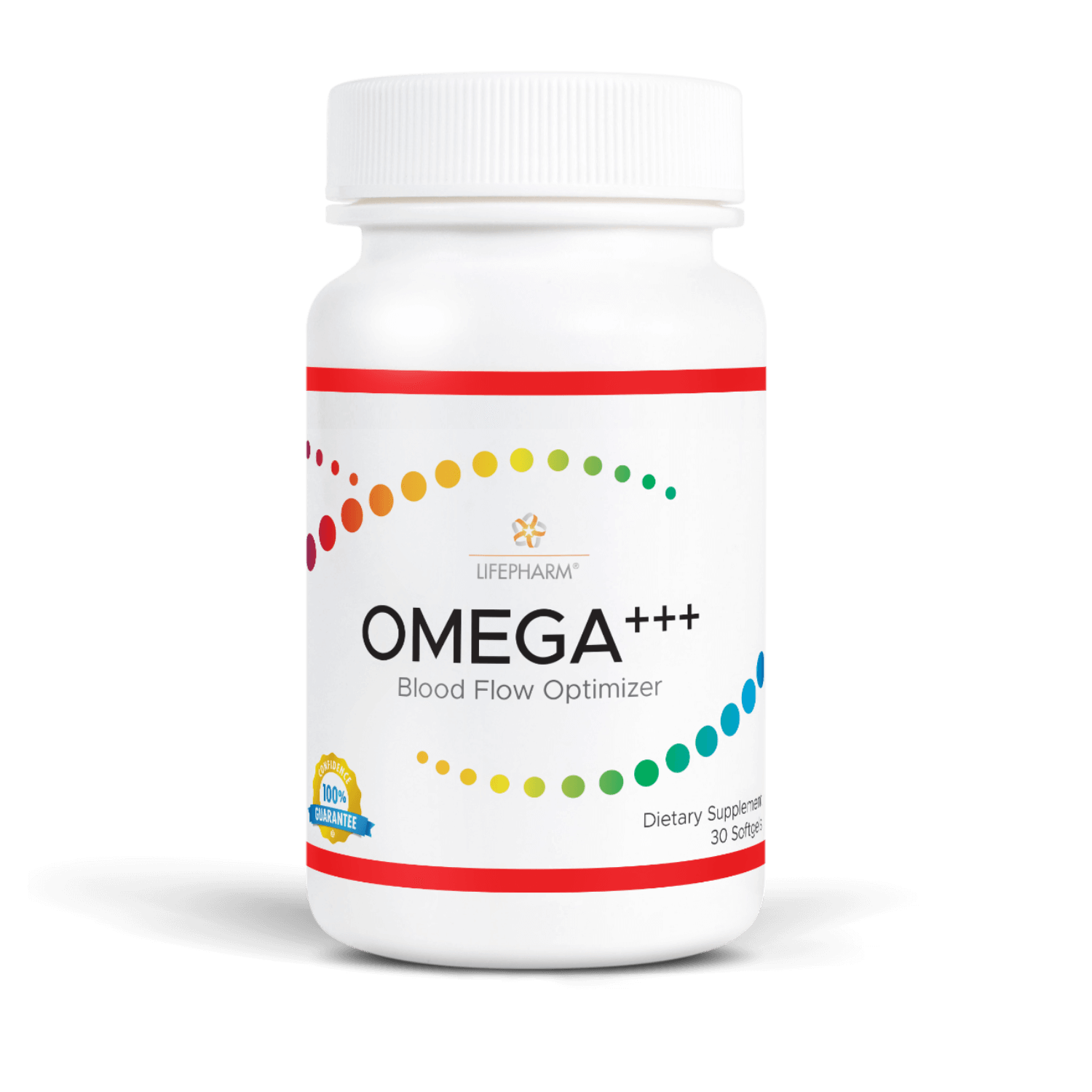 OMEGA+++ softgel supplement bottle with fish oil, omega 3 6 9, CoQ10 & Vitamin K2 for heart health